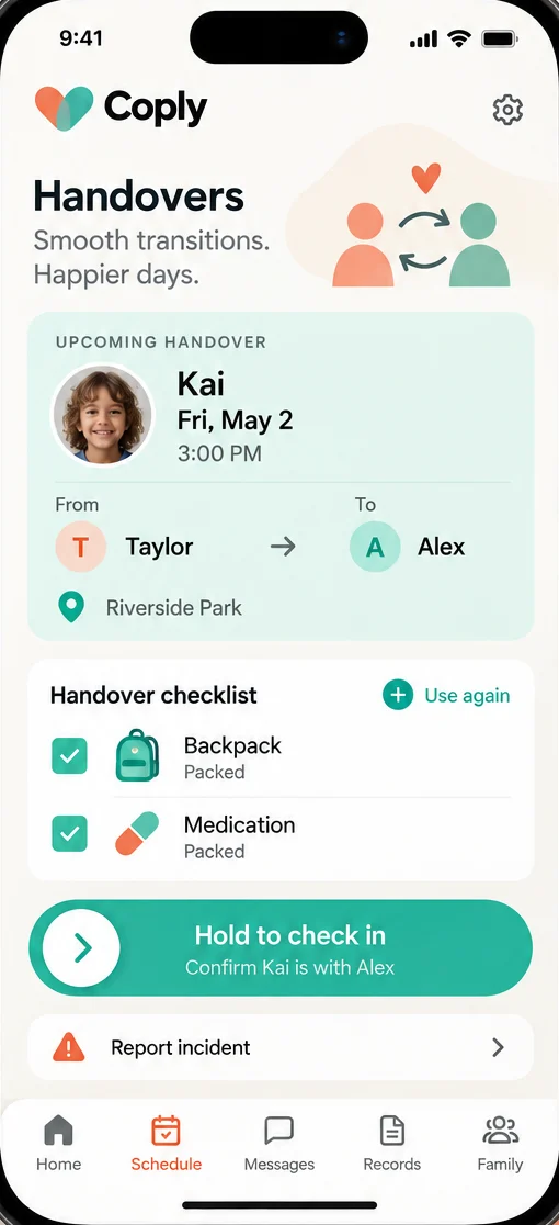 Co-parenting handover checklist