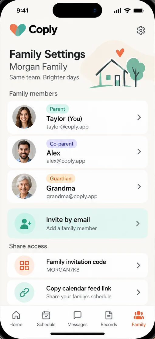 Co-parent family members and settings