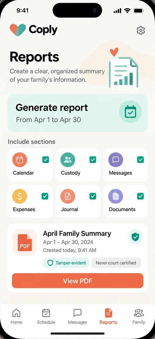 Co-parenting PDF family reports